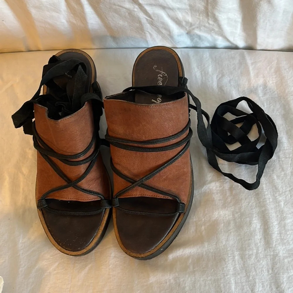 Free People Bowery Wedge Leather Suede Lace Up Tie Ankle - Picture 7 of 7